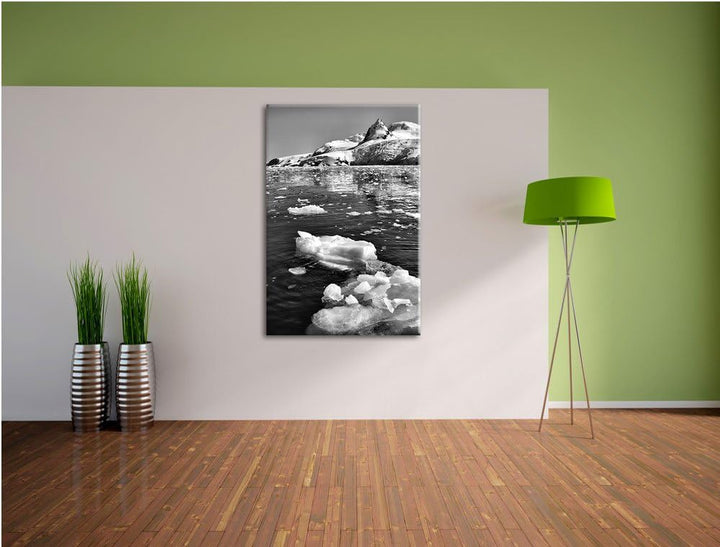 Pixxprint Eisberge im Meer Arktis / 100x70cm Leinwandbild bespannt auf Holzrahmen/Wandbild Kunstdruc