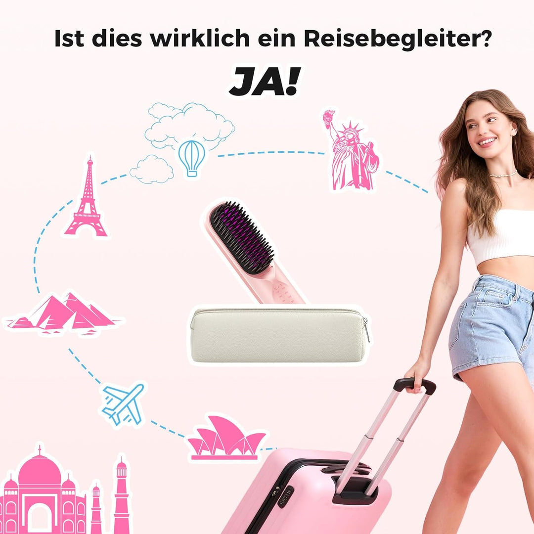 Bopcal Glättbürste 2 in 1-10000mAh Haarglätter Bürste mit Millionen Negative Ionen, Wiederaufladbare
