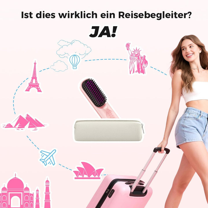 Bopcal Glättbürste 2 in 1-10000mAh Haarglätter Bürste mit Millionen Negative Ionen, Wiederaufladbare