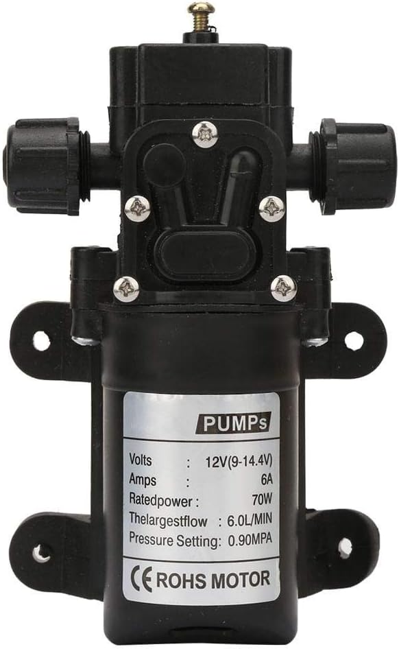 Vikye Wasserpumpe, DC 12V 70W, 6L/Min, Schwarz, Membranpumpe, Hochdruck, Reinwasserpumpe