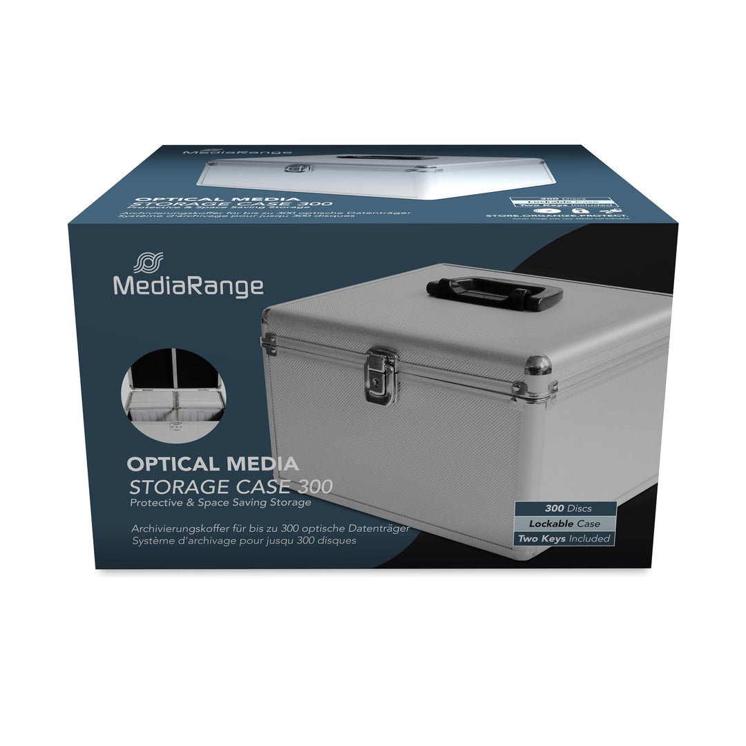 MediaRange Archivierungskoffer für 300 Discs, Aluminium-Optik, mit Einhängetaschen, silber Single, S