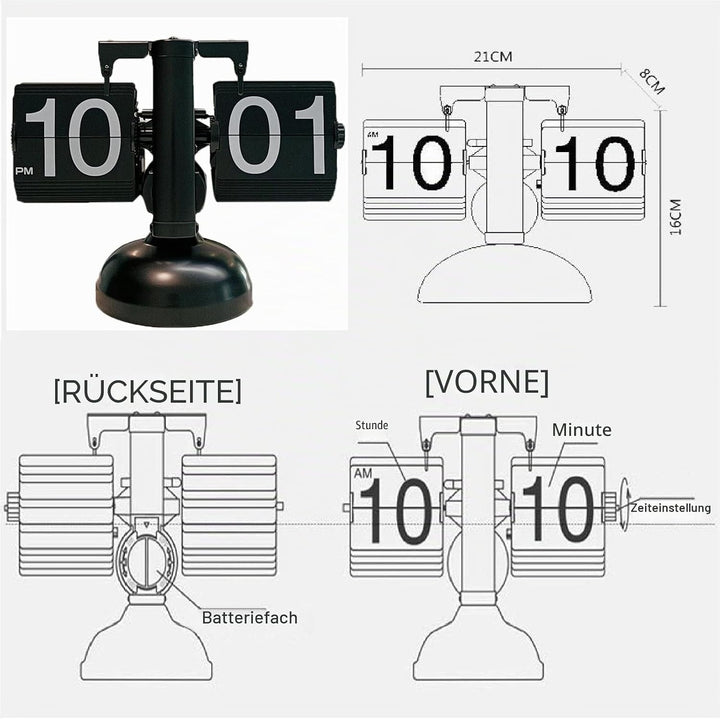Natudeco Flip Clock Retro Flip Uhr Klappzahlenuhr Digitale Mechanische Tisch klappuhr Flip-Down-Uhr