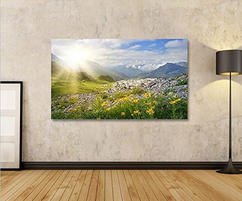 islandburner Bild Bilder auf Leinwand Bergwiese V2 Alpen Landschaft Berge Sonne 1p XXL Poster Leinwa