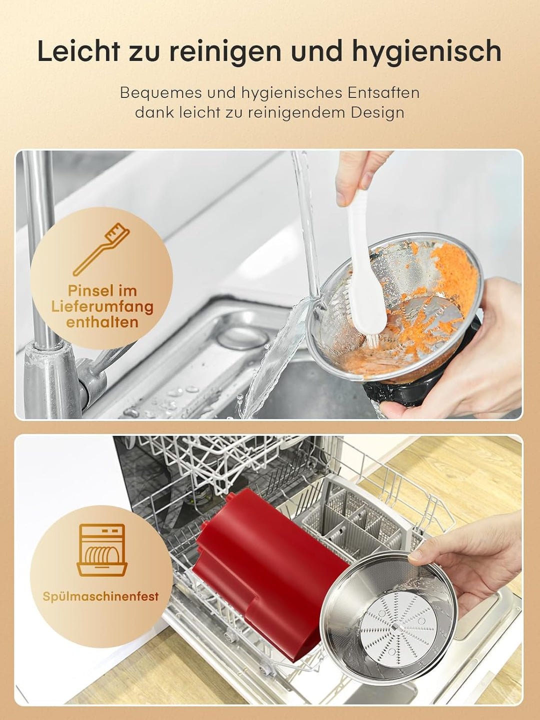 JUILIST Entsafter Gemüse und Obst, 65 mm Einfüllschacht, 3 Einstellungen, Mit Reinigungsbürste, Leic