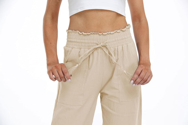 Famulily Leinenhose Damen Sommer Weites Bein High Waist Palazzo Freizeithose Stoffhose Yogahose Mit