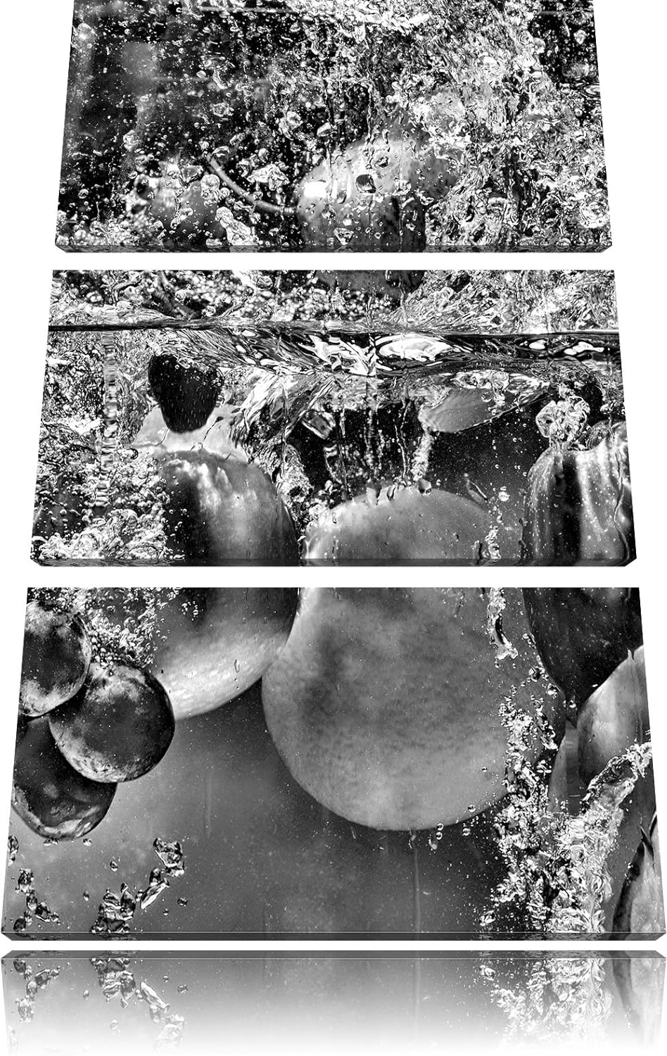 Pixxprint Monocrome, Früchte Fallen ins Wasser 3-Teiler Leinwandbild 120x80 Bild auf Leinwand