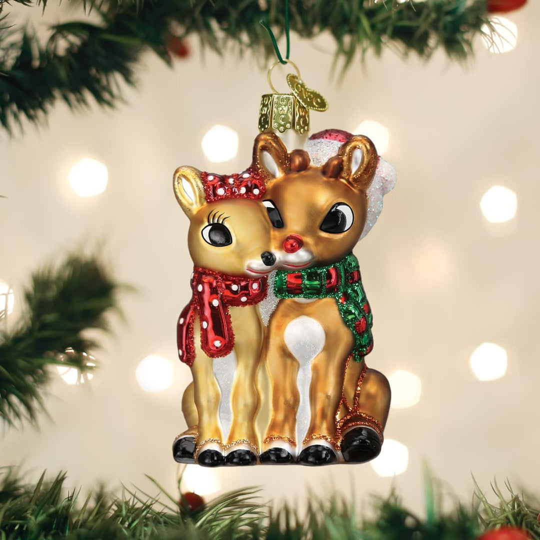 Old World Christmas Rudolph and Clarice Glasfigur für Weihnachtsbaum Klassisch, Klassisch