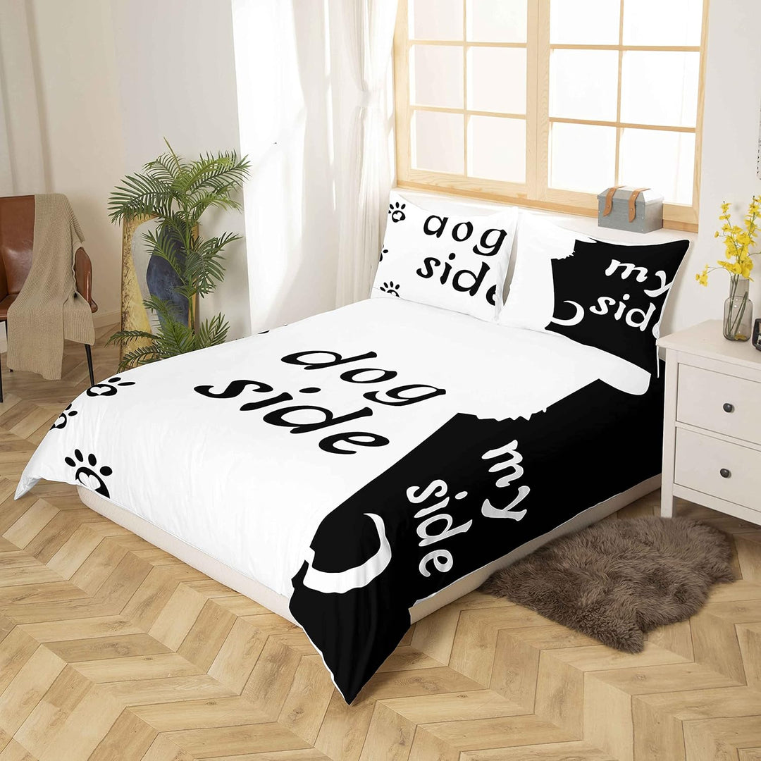 Loussiesd Hundeseite und Meine Seite drucken Bettwäsche Set Paar Bettbezug Set Schwarzer weisser Hun