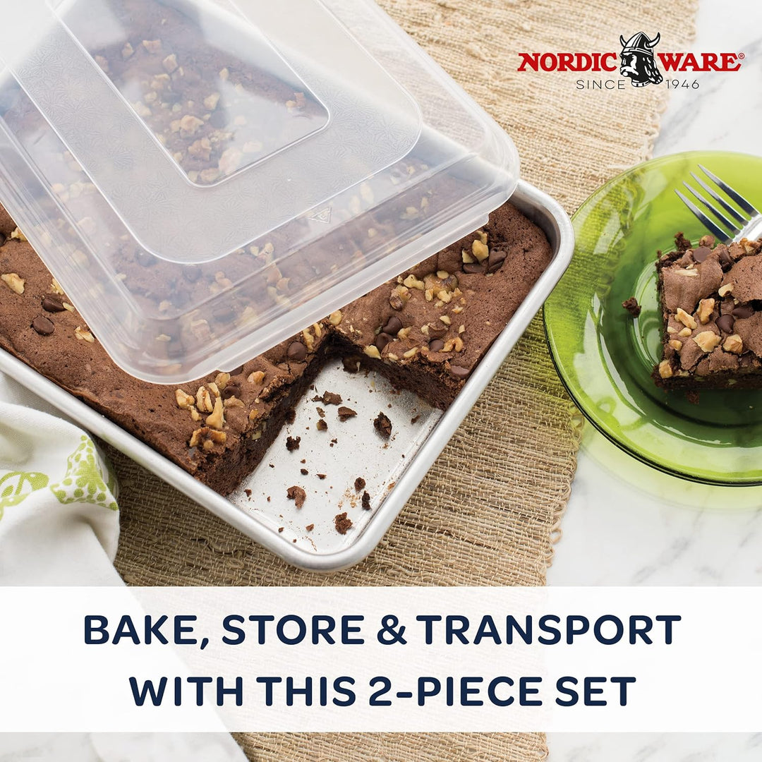 Nordic Ware Natural Aluminum Commercial Cake Pan with Lid, Rectangle Pan with Lid, Rectangle Pan wit