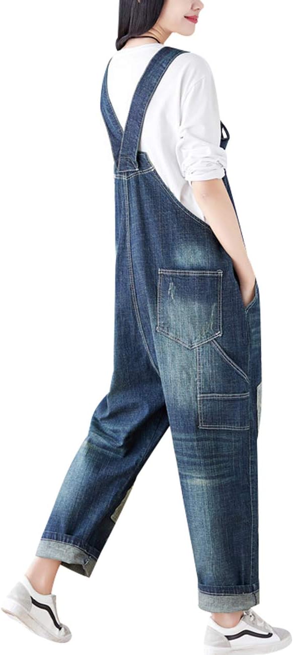 Youlee Damen Strappy Overalls Beiläufig Overall Baumwolle Latzhose Einheitsgrösse Style 1 Deep Blue,