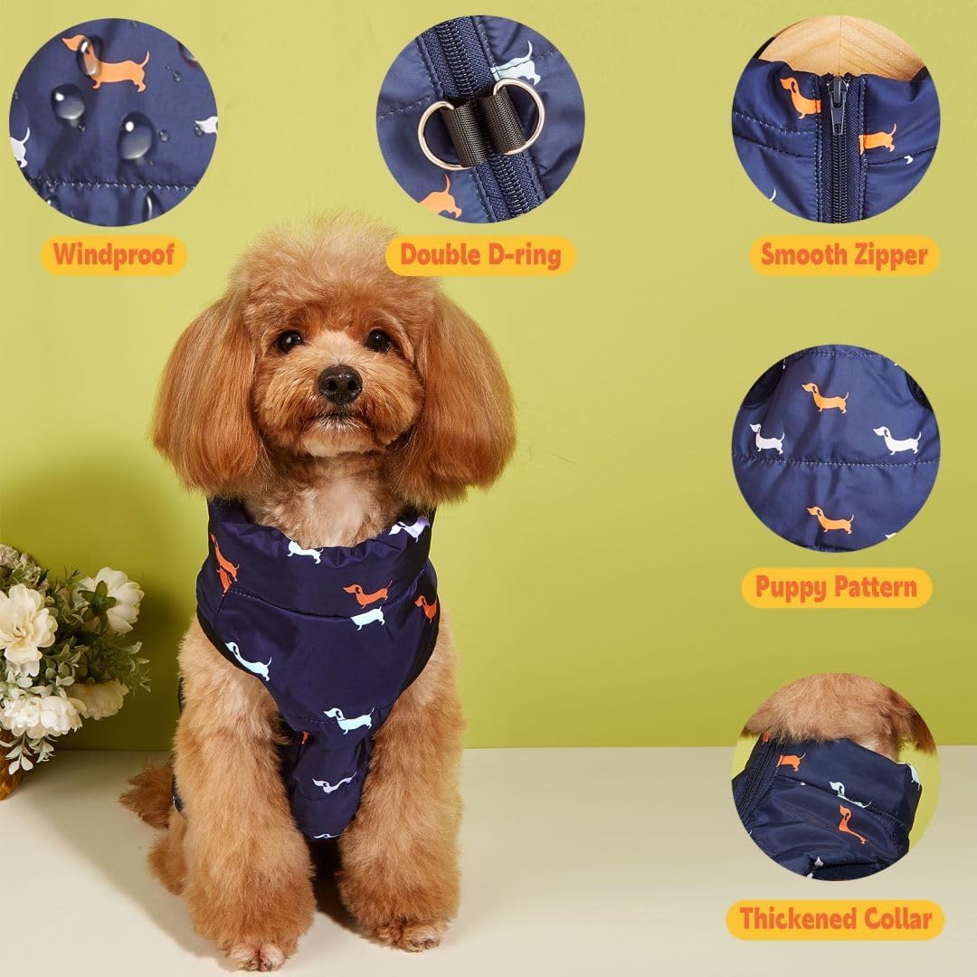 Hundemantel Winter Hundejacke Warme Hundemantel für Kleine Hunde Winddichte Hundeweste mit Geschirr