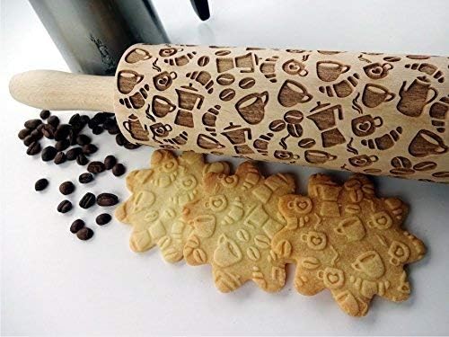 KAFFEE Nudelholz für Hausgemachtes Gebäck und Keramik. Teigroller für Teig & Plätzchen, Kuchen & Geb