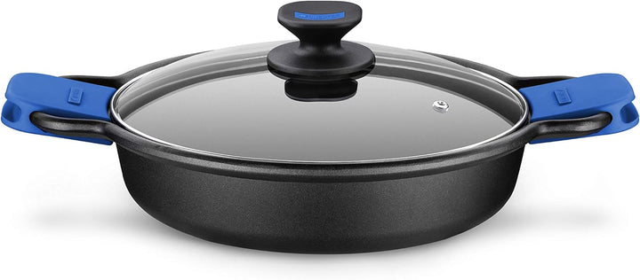 Monix Schmorkasserolle, geeignet für alle Herdarten und Induktion, Aluminium, schwarz/blau, 28. cm M