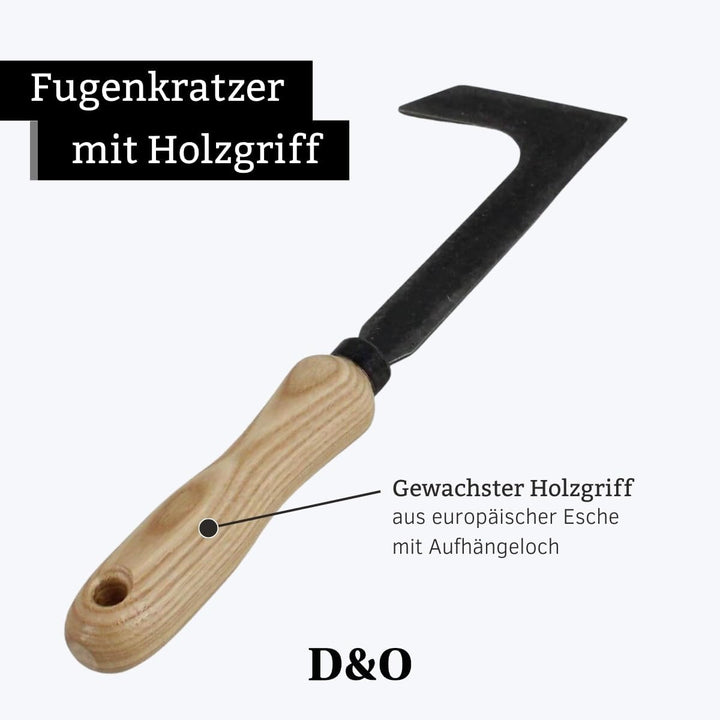 D&O Fugenkratzer geschmiedeter Borstahl, Holzgriff und angeschliffenem Blatt - Plattenfugen reinigen