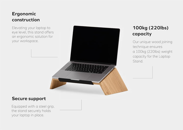 Oakywood - Laptop Ständer Holz - Notebook Stand - für Laptops 13-14", Hand Made, mit Metall Halterun