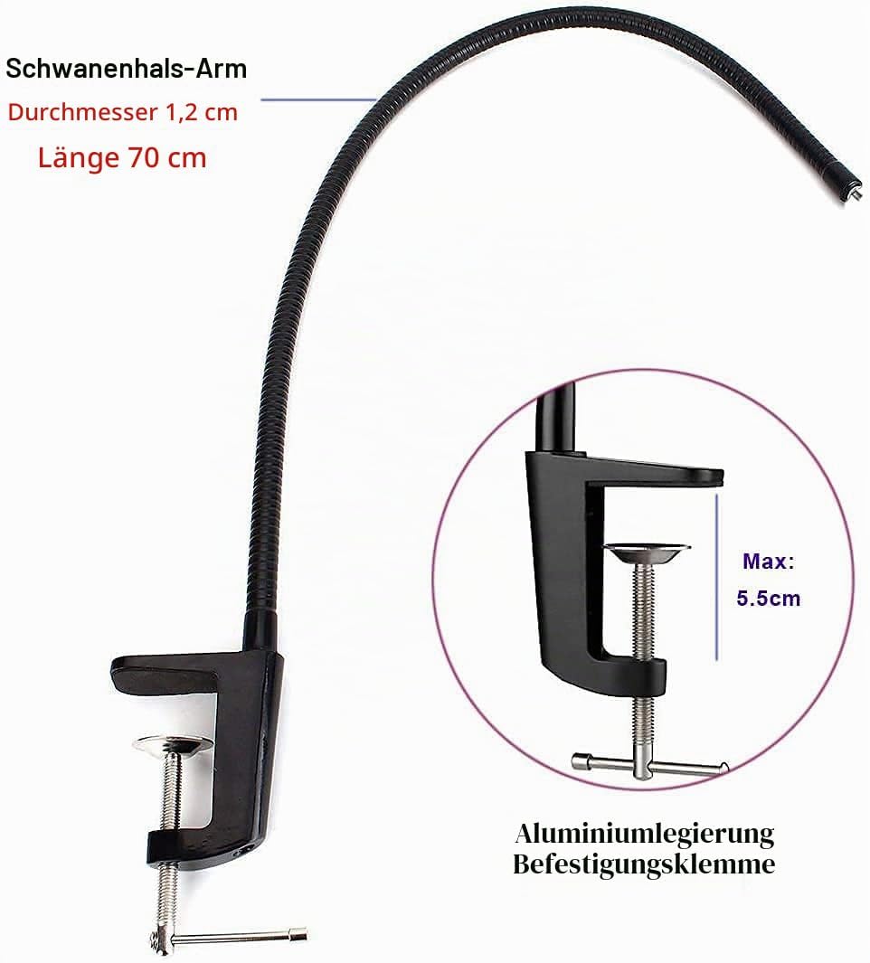 Tencro Webcam-Ständer, Handyhalterung, 68,6 cm, Verstellbarer Schwanenhals, Schreibtisch-Klemmhalter