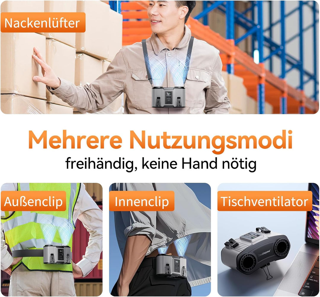24000mAh Tragbarer Taillen Ventilator, Wiederaufladbarer Clip-Lüfter, Doppelmotor mit Doppelluftkana