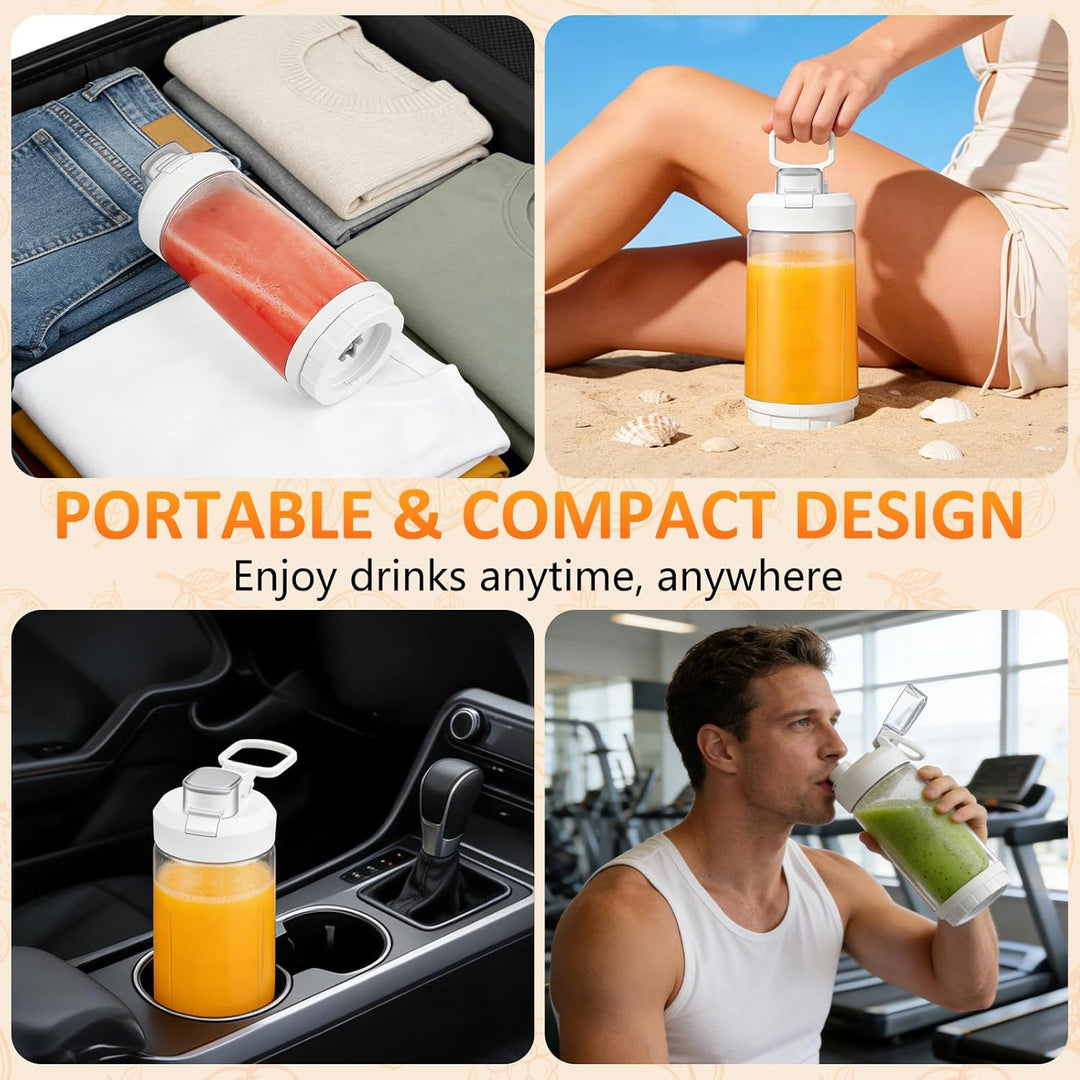 Tragbarer Mixer & Smoothie Maker to go 650ml, 4000mAh Akku USB-C wiederaufladbar | Zerkleinert Eis &