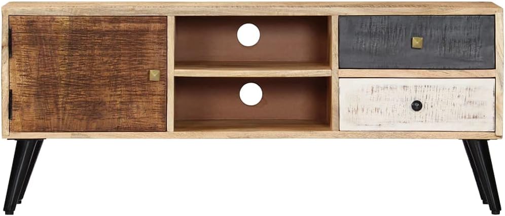 vidaXL Mangoholz Massiv TV Schrank mit 2 Schubladen TV Möbel Lowboard Fernsehtisch Fernsehschrank Hi