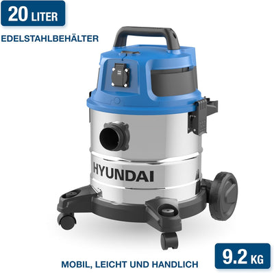 Hyundai Nass- / Trockensauger VCWD1620E, 1600 W, 20l Edelstahltank, Sauger mit Ausgangssteckdose, Ma