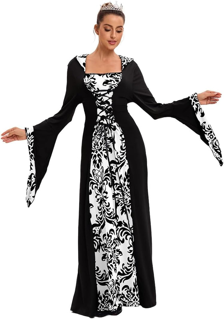 Damen Retro Mittelalter Kleid mit Trompetenärmel, Mittelalterliche Viktorianischen Königin Kleider R
