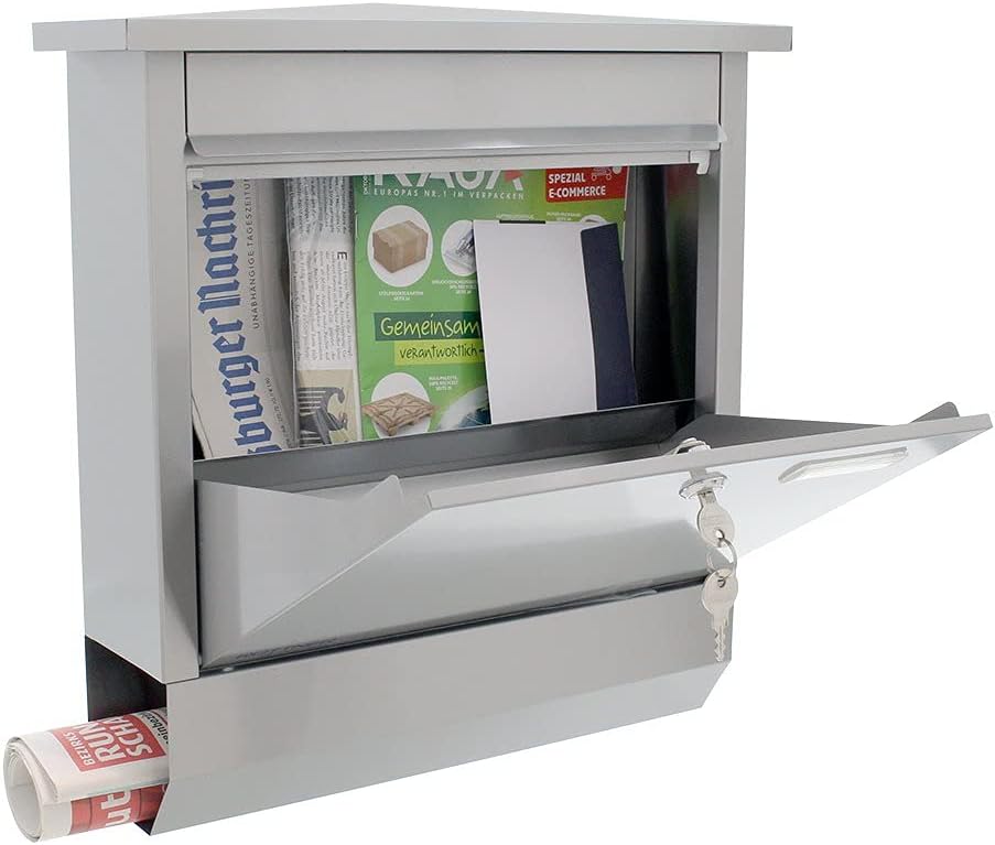 Rottner T06329 Briefkasten Lettero Inox mit integrierte Zeitungsrolle