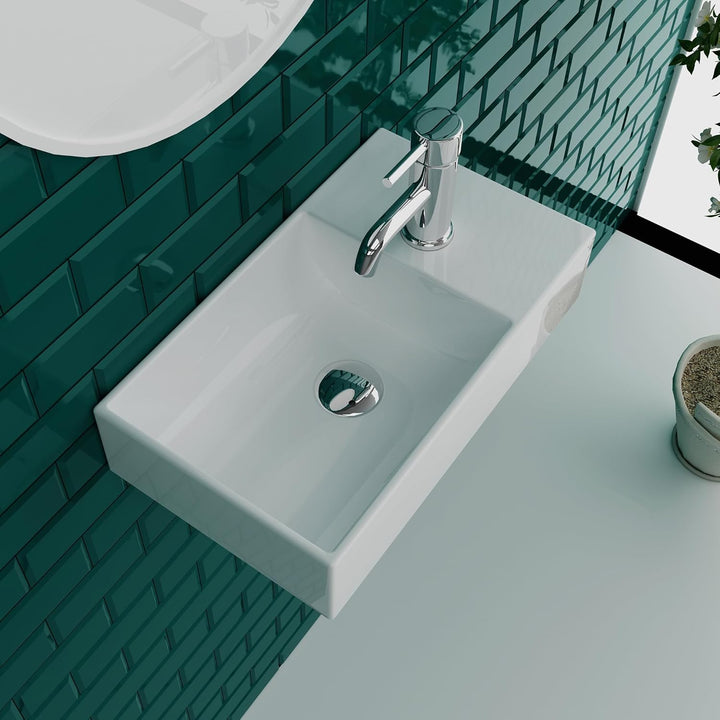 Alpenberger Mini Waschbecken Eckig | Badwaschbecken aus Sanitärkeramik mit Links Becken | Gästeklo W