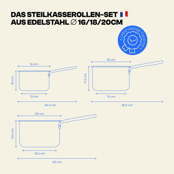 Atma – Edelstahl-Kochtopf-Set 3-teilig (16, 18, 20 cm) | Gesunde Küche ohne Antihaftbeschichtung | 3