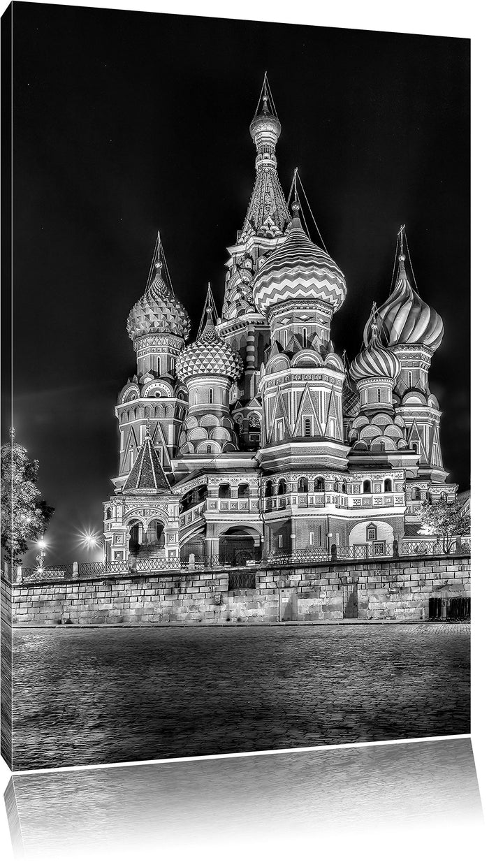 Pixxprint Monocrome, Basilius Kathedrale in Moskau, Format: 100x70 auf Leinwand, 100x70