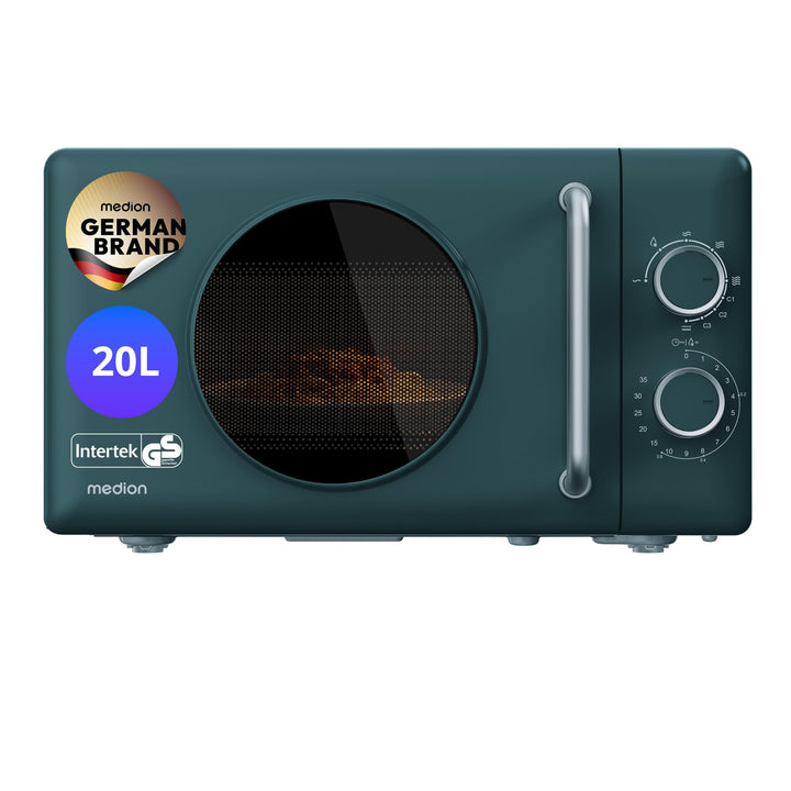 MEDION Retro Mikrowelle mit Grill - 20 Liter klein &amp; kompakt - petrol | 800 Watt, 5 Mikrowellenstufe