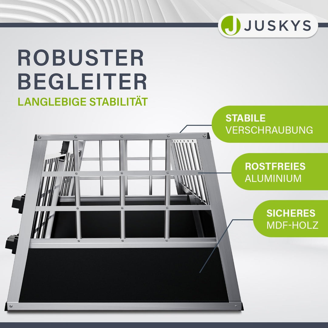 Juskys Alu Hundetransportbox L-X - 65x91x69 cm - Auto Hundebox robust & pflegeleicht - Gittertür ver