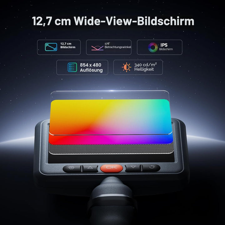 DEPSTECH 210° Drehbare Endoskopkamera mit Licht, 5" IPS-Bildschirm Endoskop Beweglicher Kopf, 6,2mm