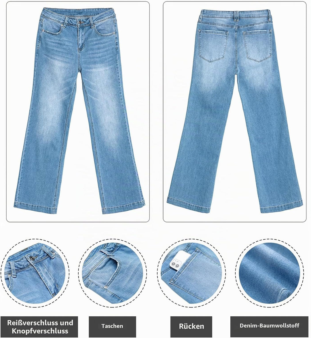 Roskiky Schlaghose Damen High Waist Wide Leg Baggy Jeans Stretch Hosen M Mittelblau, M Mittelblau