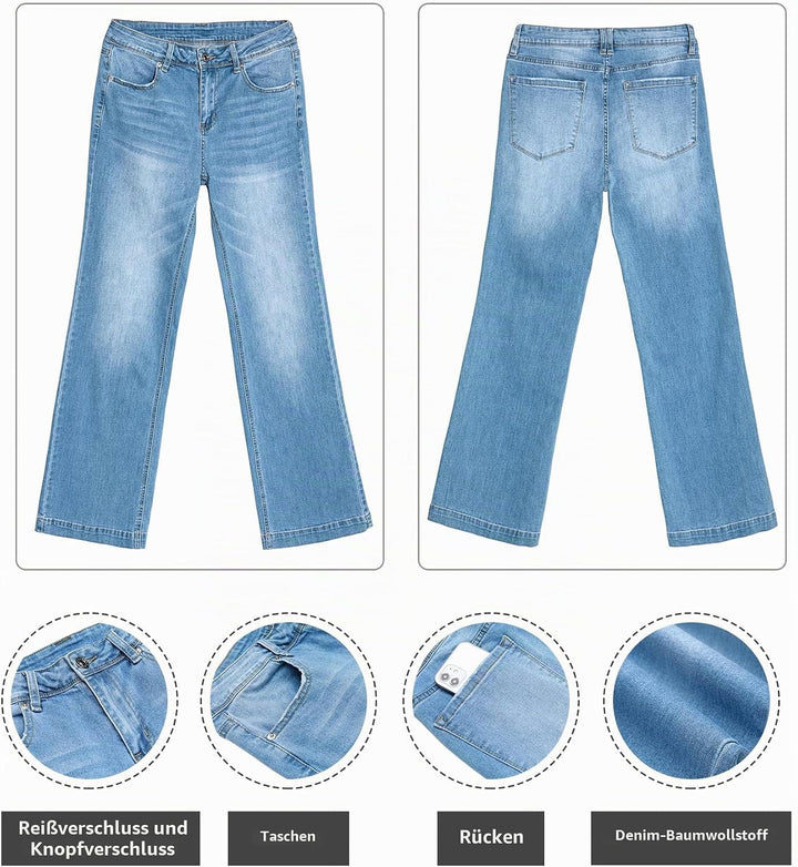 Roskiky Schlaghose Damen High Waist Wide Leg Baggy Jeans Stretch Hosen M Mittelblau, M Mittelblau