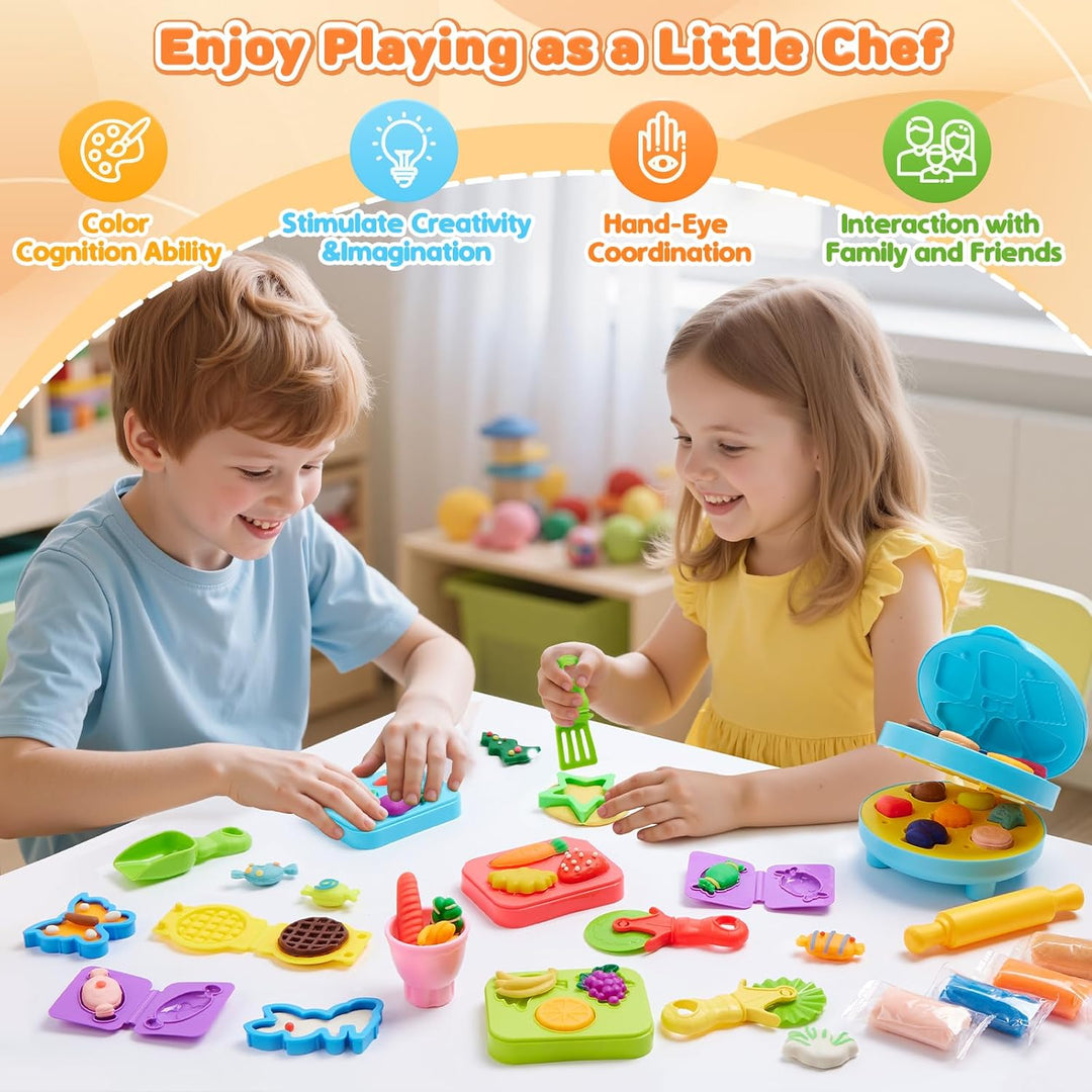 Knete Dough Set für Kinder, 60 Stück Knete Zubehör mit Hamburger Brater, Knetwerkzeug mit Accessoire