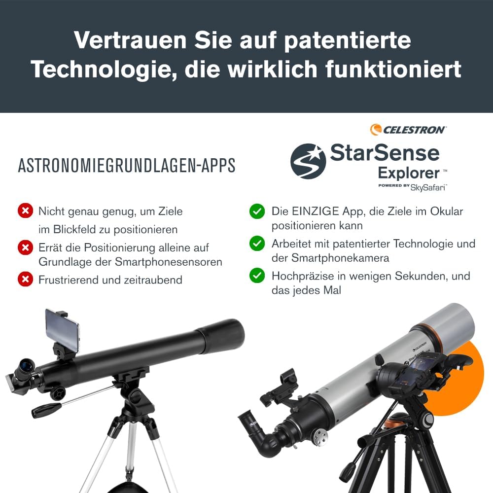 Celestron 22460 StarSense Explorer DX 102AZ Smartphone App-fähiges Refraktor-Teleskop, kompatibel mi