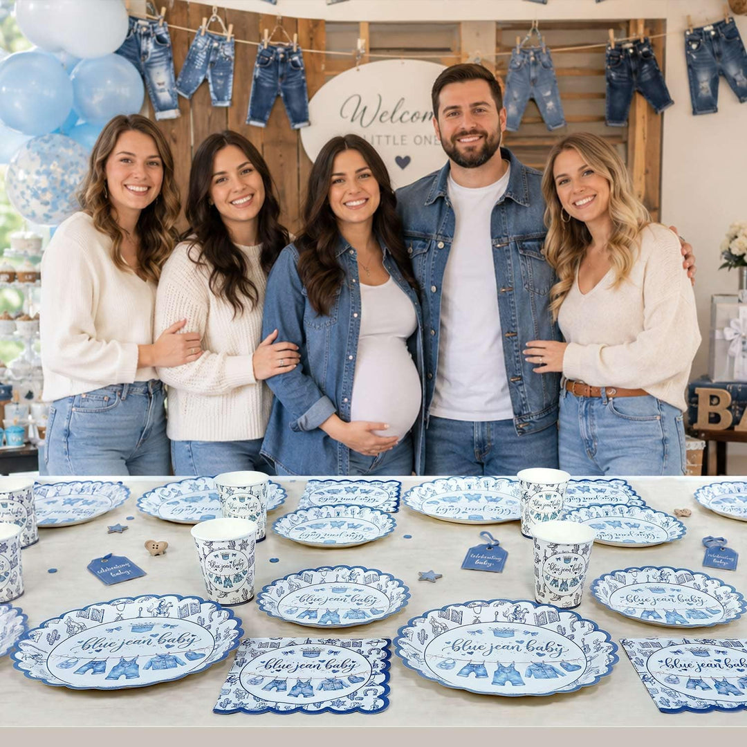 Heboland Babyparty Junge Pappteller Set für 25 Gäste, 125 Stück its a boy Baby shower mit Teller für