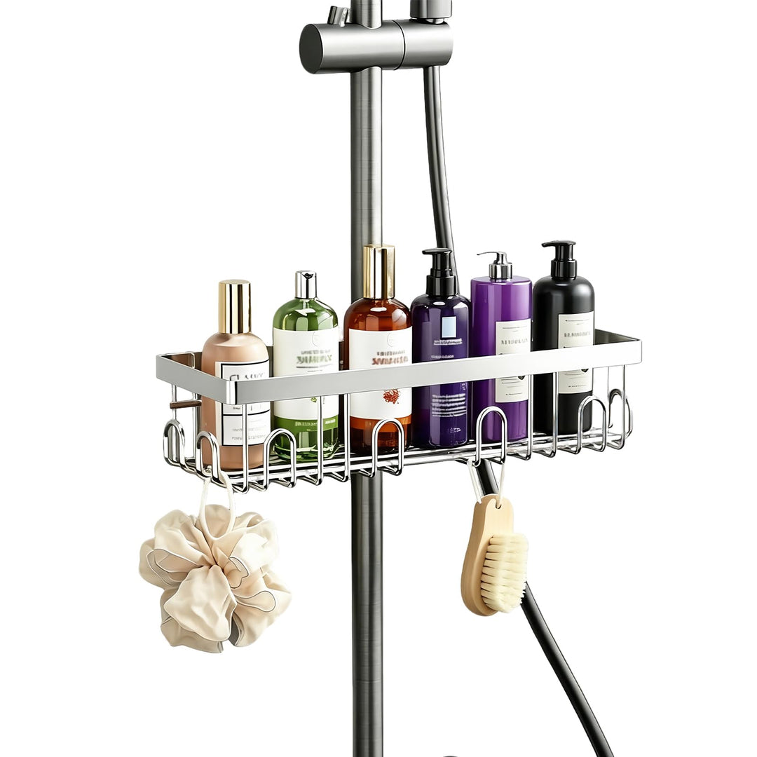 Duschablage ohne Bohren für Duschstange 18–25mm, Edelstahl Duschkorb ohne Bohren, Shampoo Halterung