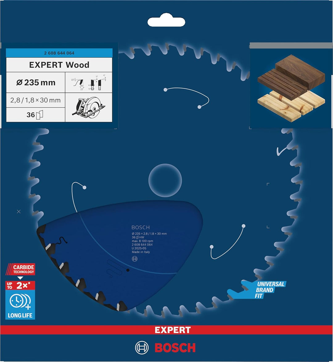 Bosch Professional 1x Kreissägeblatt Expert for Wood (Holz, Sägeblatt Ø 235 x 30 x 2,8 mm, 36 Zähne,