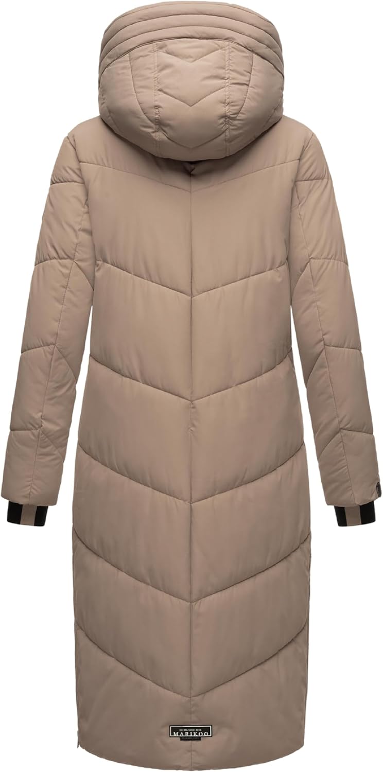 MARIKOO Damen Wintermantel warmer Steppmantel lang mit verstellbarer Kapuze und hohem Kragen Nadaree