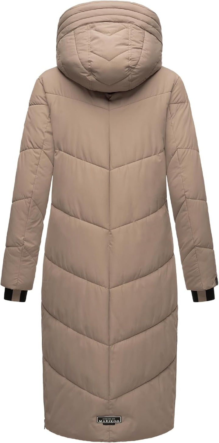 MARIKOO Damen Wintermantel warmer Steppmantel lang mit verstellbarer Kapuze und hohem Kragen Nadaree