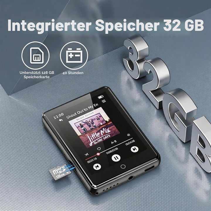 32GB MP3 Player mit Bluetooth 5.3, tragbarer MP3-Player mit Lautsprecher für Kinder HiFi-Klangqualit