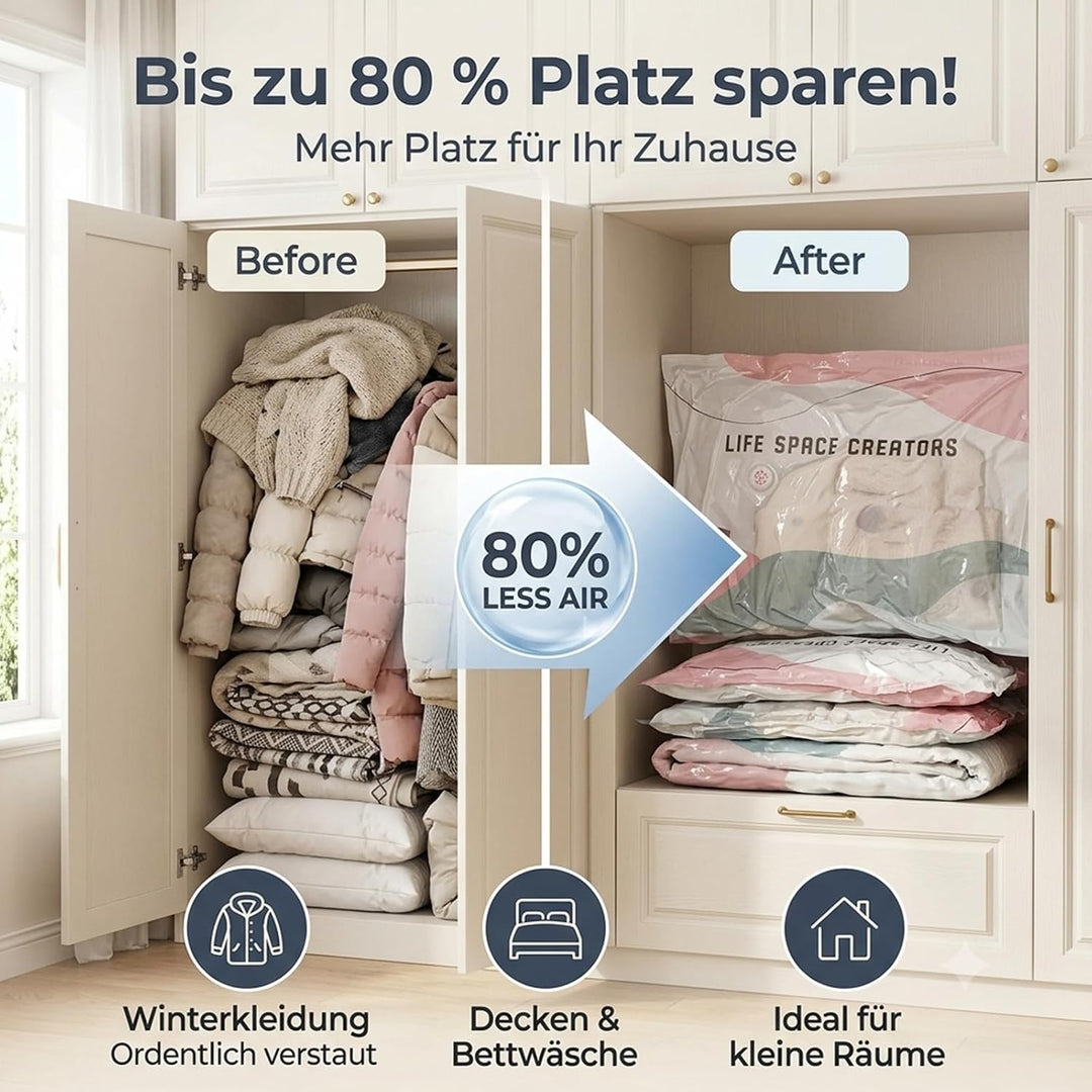 10 Stück Vakuumbeutel Ohne Pumpe (5x 80x100cm, 5x 50x70cm), Extra Dicke Vakuum-Aufbewahrungsbeutel f