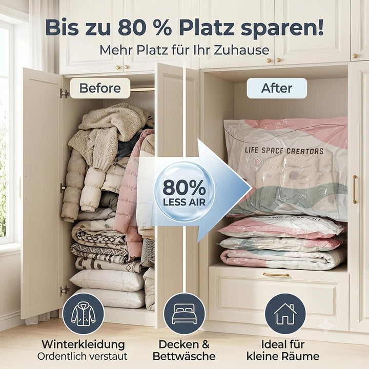 10 Stück Vakuumbeutel Ohne Pumpe (5x 80x100cm, 5x 50x70cm), Extra Dicke Vakuum-Aufbewahrungsbeutel f