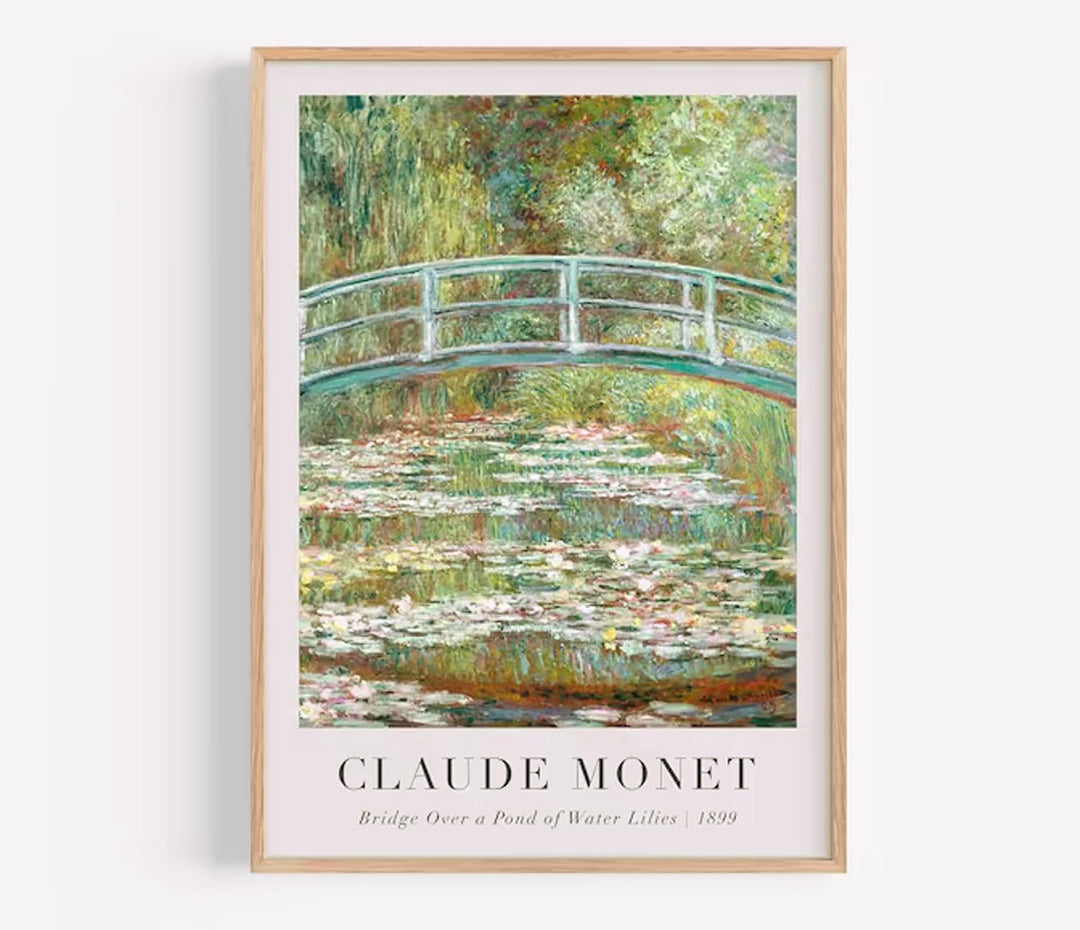 Claude Monet Poster Set | 3 Stück DIN A3 30x40cm mit Rahmen Holz | Botanische Wasserlilien Paintings