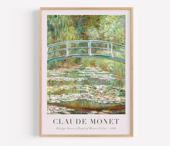 Claude Monet Poster Set | 3 Stück DIN A3 30x40cm mit Rahmen Holz | Botanische Wasserlilien Paintings