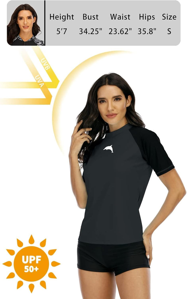 Halcurt UV Shirt Damen Kurzarm Rash Guard UPF 50+ Schwimmshirt Schnell Trocknender Badeshirt M-XXL M