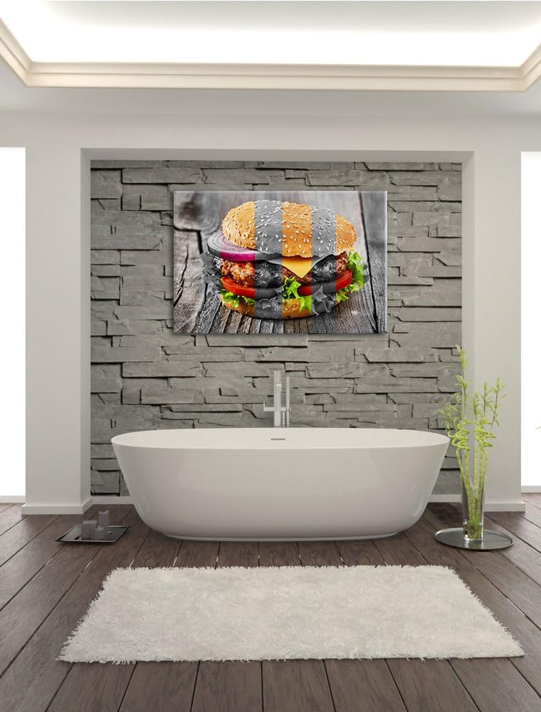 Saftiger Cheeseburger schwarz/weiss Format: 100x70 cm auf Leinwand, XXL riesige Bilder fertig gerahm