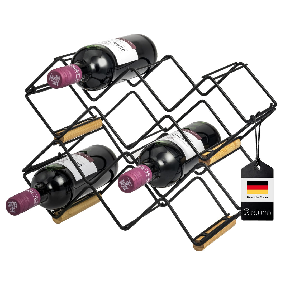 eluno Weinregal 2er-Set für 10 Flaschen, aus Metall und Bambus, stapelbar (ca. 39 x 14,5 x 15 (B/H/T