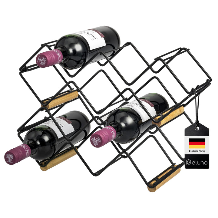 eluno Weinregal 2er-Set für 10 Flaschen, aus Metall und Bambus, stapelbar (ca. 39 x 14,5 x 15 (B/H/T